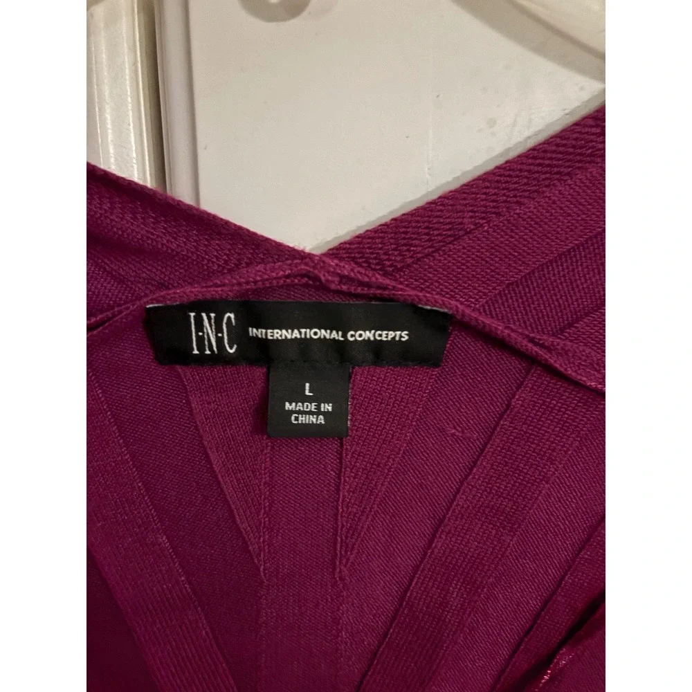 INC International Concepts Magenta Purple Surplice V-Neck Pleated Sweater Large